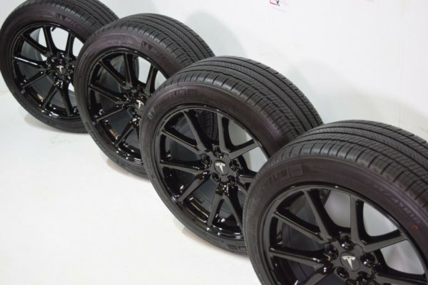 18 tesla model 3 gloss black wheels aero rims factory oem brand new