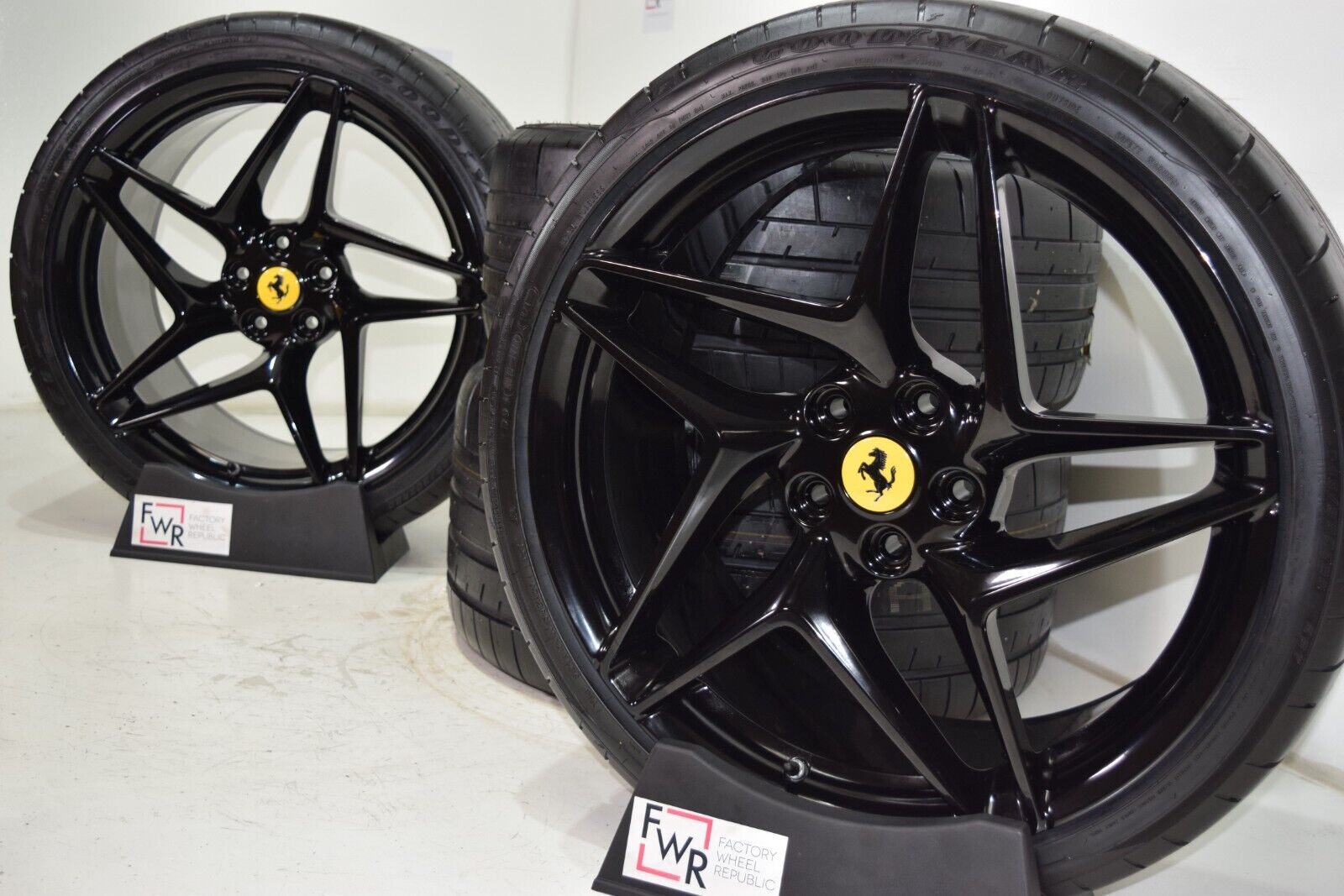 20″ Ferrari F8 Tributo 488 Gloss Black Factory OEM wheels rims tires